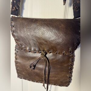 Artisan Brown Leather Crossbody Bag Whipstitching Detail